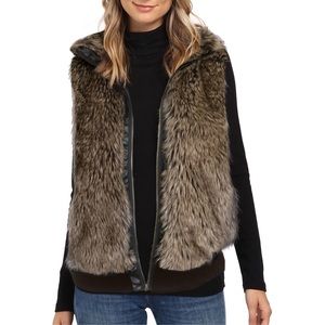 Faux Fur Vest Zip Up Brown Dollhouse Outerwear